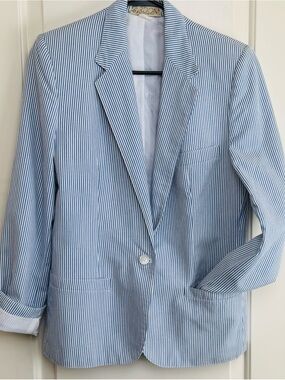 Vintage Gordon of Philadelphia Blue White Stripe Blazer Women’s 8 Preppy